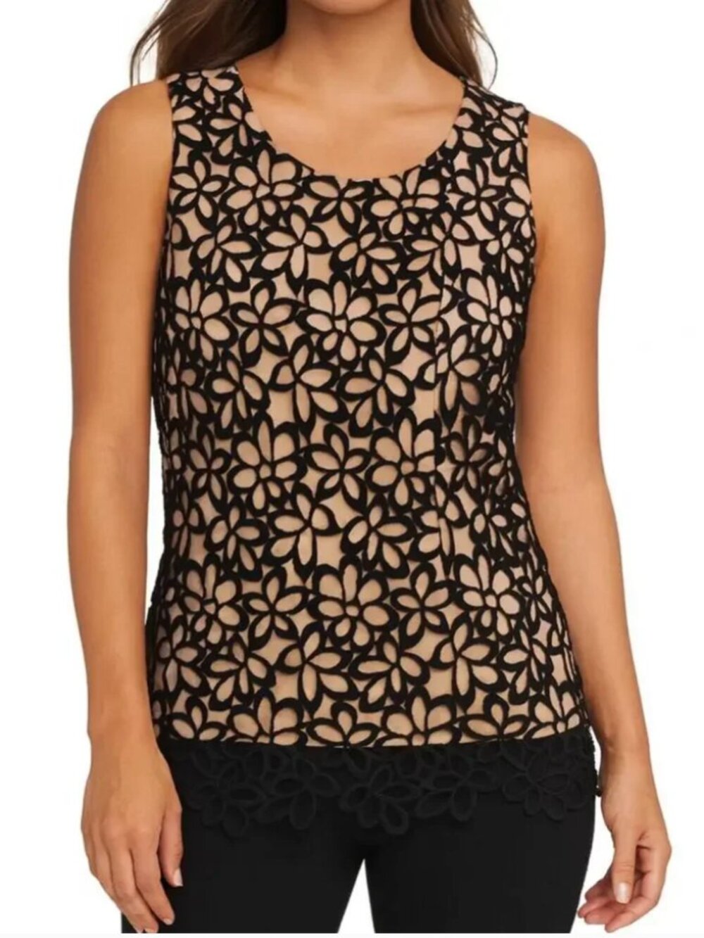 Lela Rose Neiman Marcus Target Floral Lace Sleeveless Silk Blend Top S